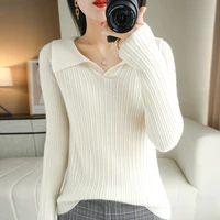 2021 autumn and winter new womens doll collar sweater all match lapel pullover to keep warm womens bottoming slim iong sleeves