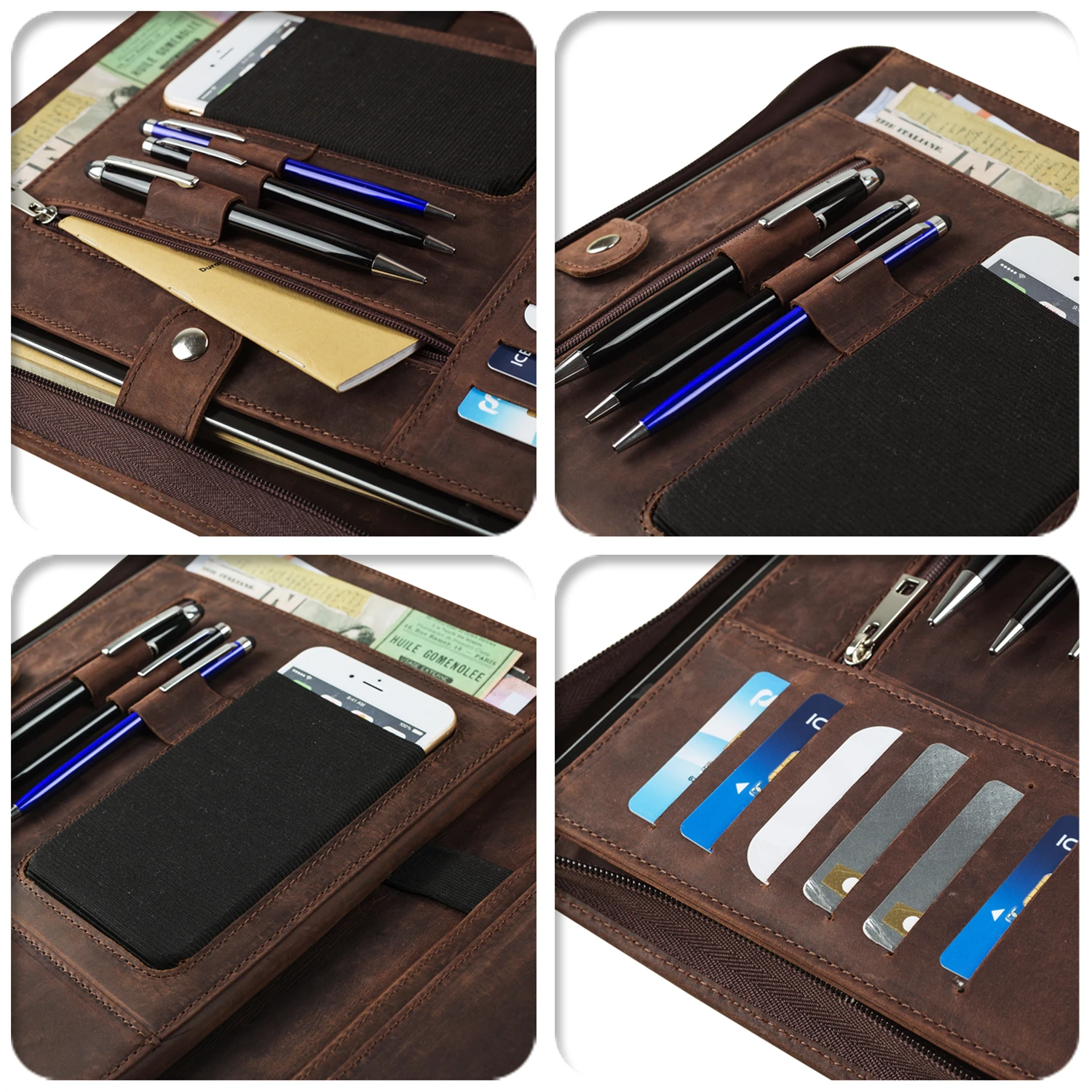 Ручной работы портфель из старинной кожи "Crazy Horse" формата А4 для бизнеса, органайзер-портфолио с ручкой.