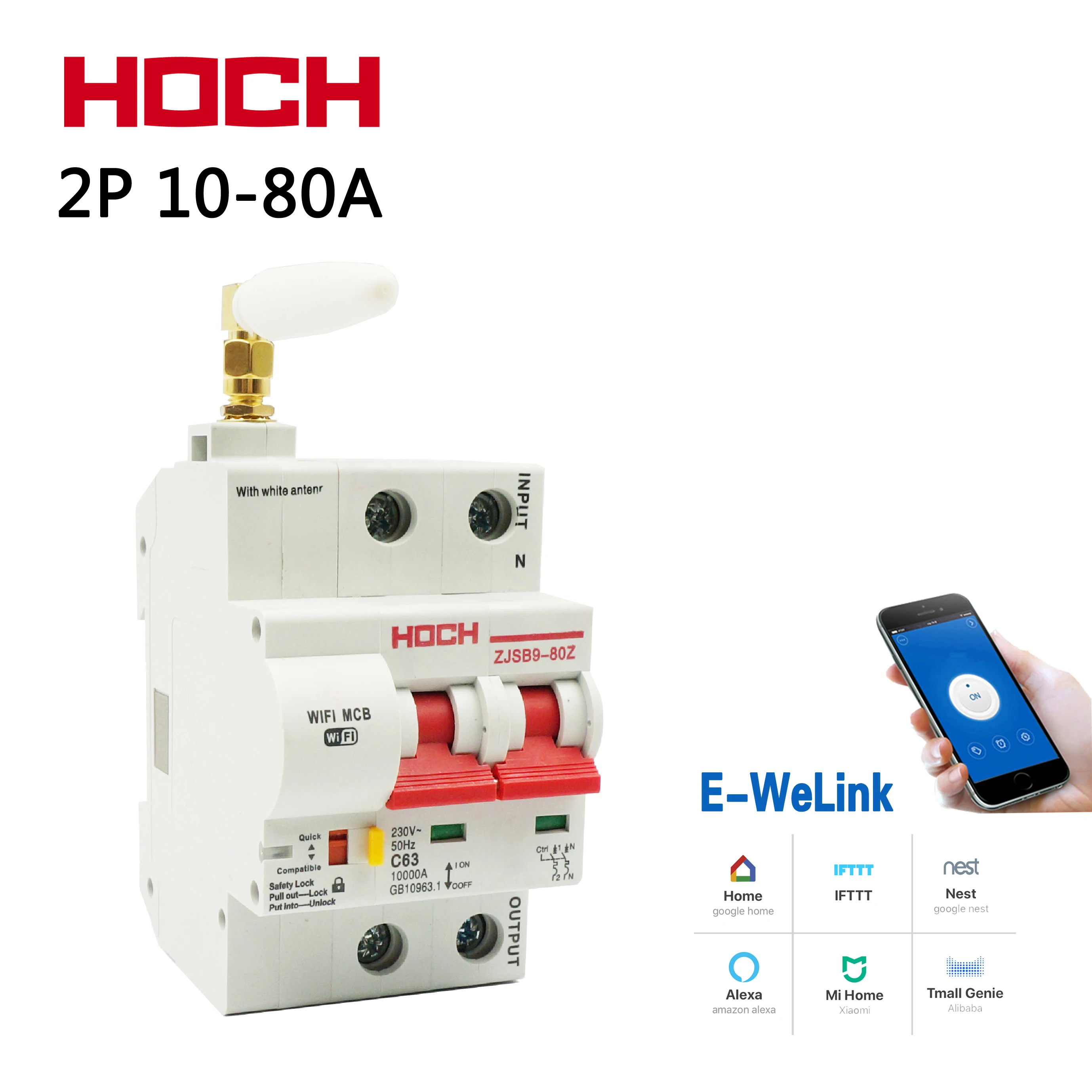 HOCH 2P wifi автоматический выключатель заводской пульт дистанционного управления Ewelink Tuya умный автоматический интеллектуальный беспроводной переключатель