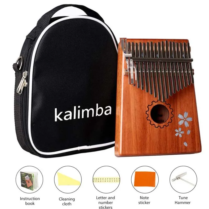 

Kalimba 17 Key Thumb Piano Finger Piano Mahogany Wood Body Mbira Musical Instrument With Music Book Tune Hammer and Bag