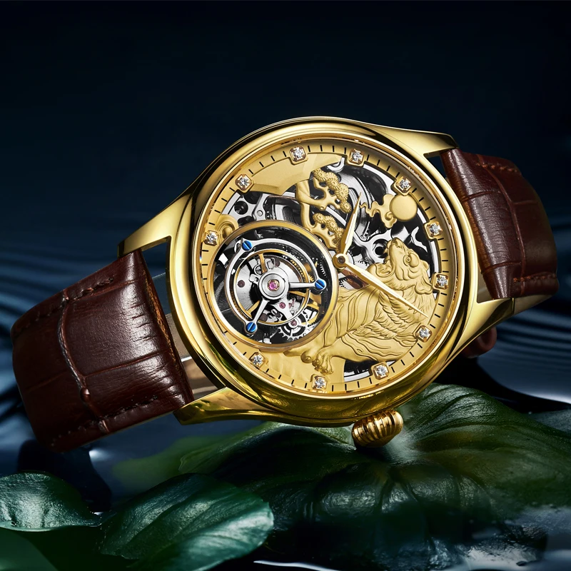 

luxury watch men designer brand famous AESOP skeleton tourbillon watch sapphire waterproof tiger crystals dial rose gold silver