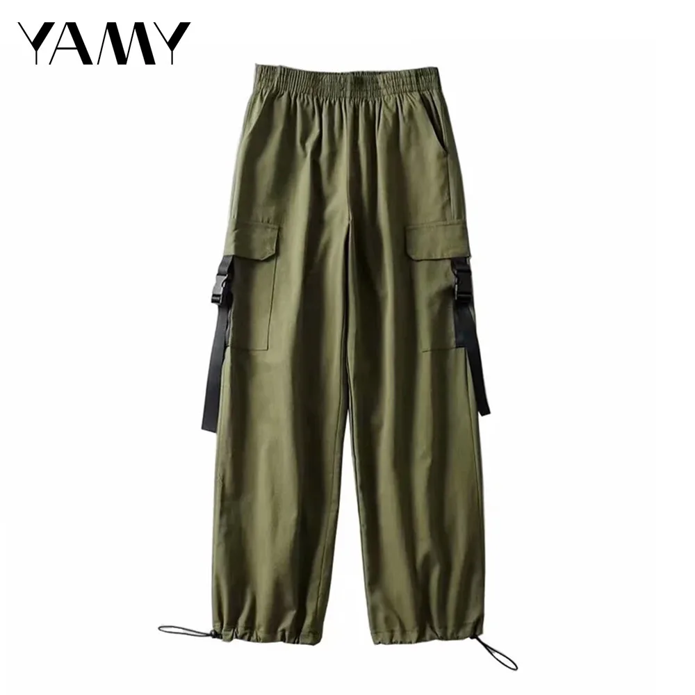 

2020 Black High Waist Cargo Pants Women Pockets Patchwork Casual Loose Solid Streetwear Pencil Pants Hip Hop Women Trousers TRF