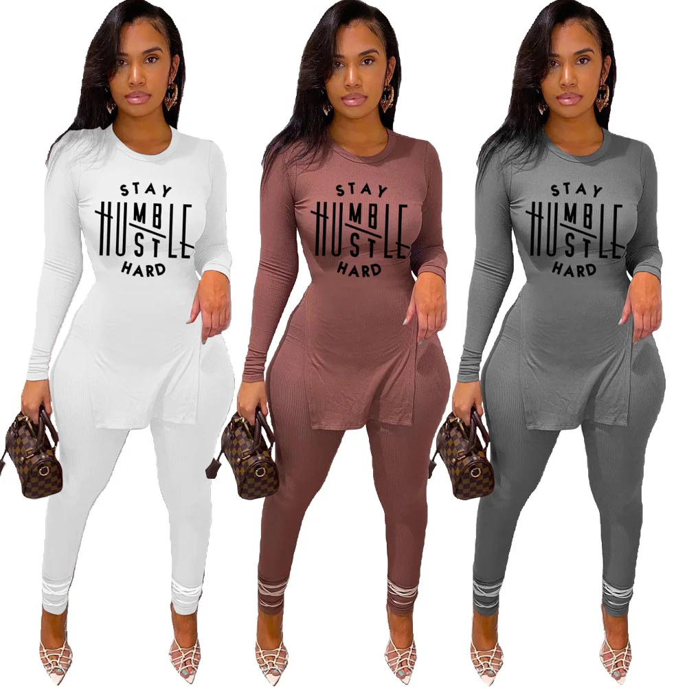 

2021 Autumn New Women's Letter Printing Two-piece Set Long Sleeve T Shirt And Pants Set Tracksuit