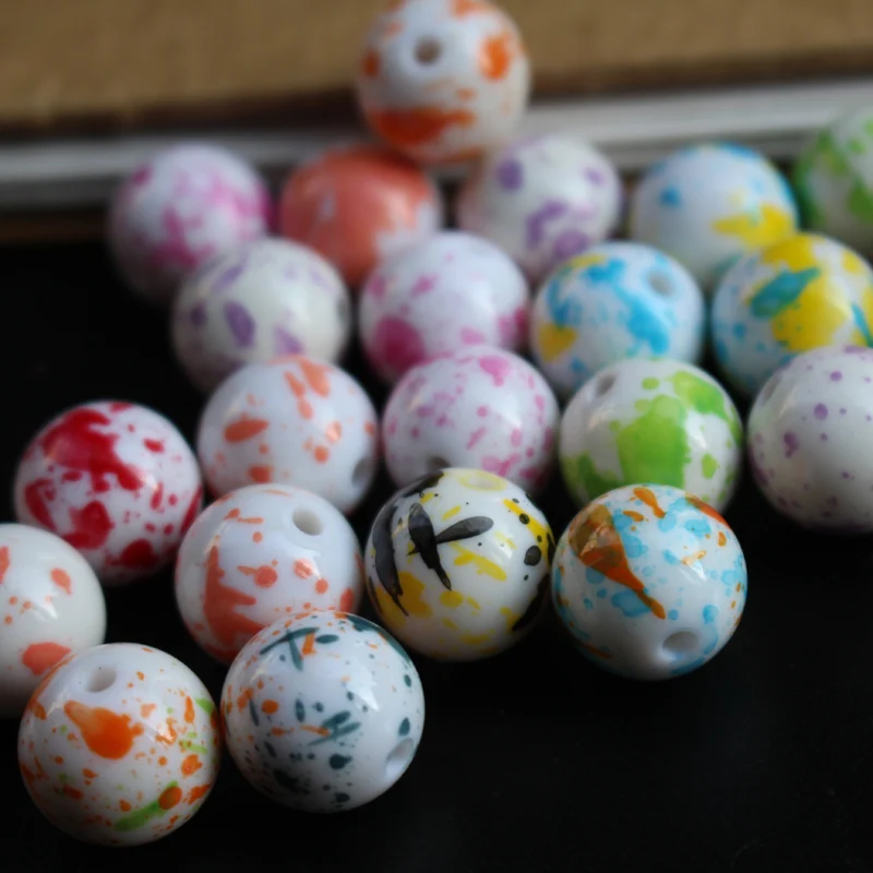 (30 шт./лот) 14 мм акриловые бусины с принтом разноцветные для изготовления