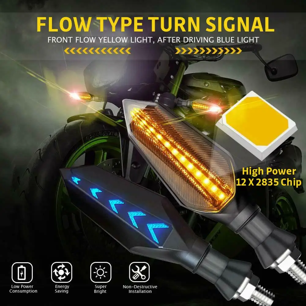 4PCS Motorcycle 12 LED Flowing Turn Signal Light Indicator Blinker Lamp Amber/Blue | Автомобили и мотоциклы