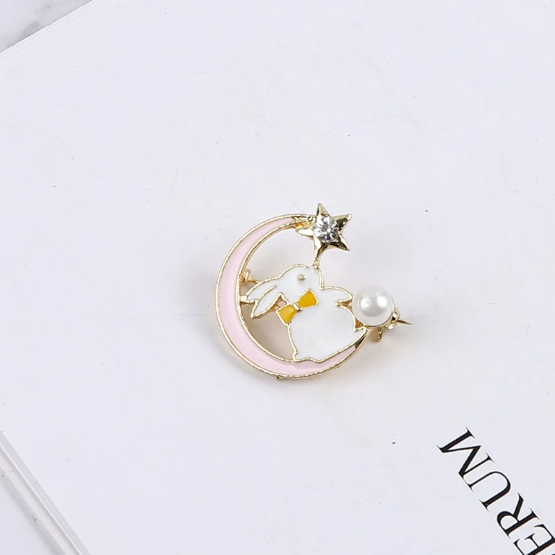 

Japan and South Korea Rabbit Brooch Star Moon Badge Wild Girl Retro Pin Fashion Trend Personality Collar Pin Fixed Wholesale