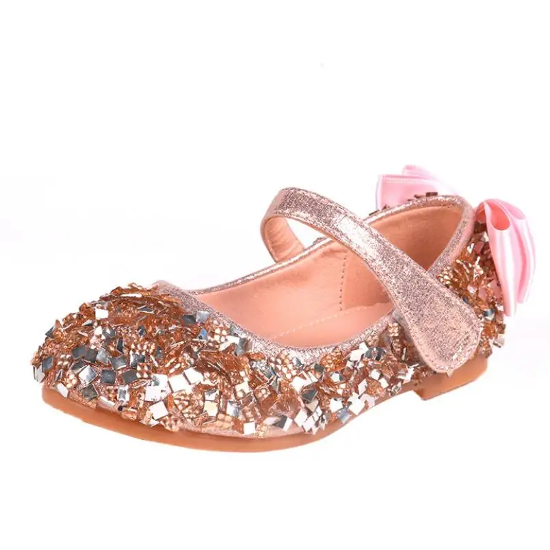 

Princess Kids Leather Shoes For Girls Casual Glitter Sandals Children Dance Shoes Butterfly Knot Pink Silver Performance Shoes