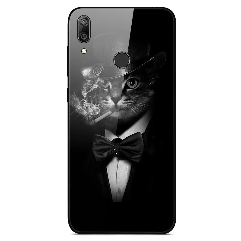 

Glass Case For Huawei Y7 2019 Phone Case Back Cover With Black Silicone Bumper Series 3