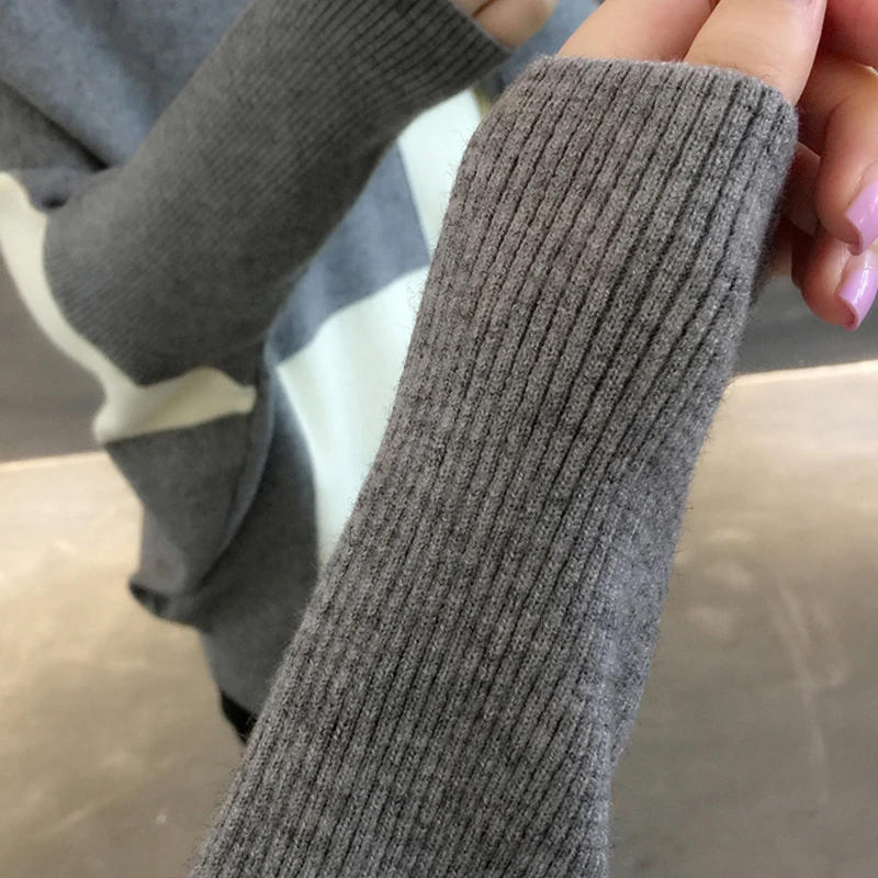 

Fashion Patchwork V-neck Pullovers Sweaters Women Batwing Sleeve Loose Knitted Sweaters Tops Autumn Winter Female Sweater FP1334