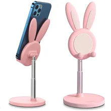 Cute Bunny Phone Holder Stand Angle Height Adjustable Desk Cell Phone Stand for IPhone 13 Kindle IPad Switch Tablets Samsung S21