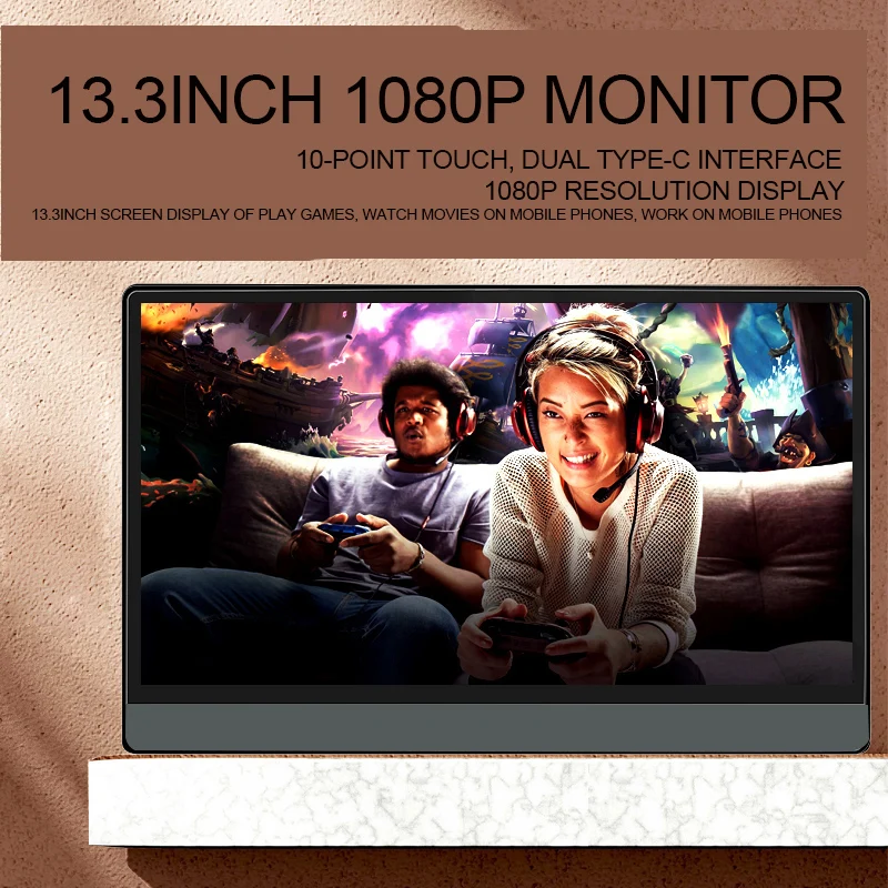 저렴한 FHD 1080P 휴대용 모니터, 13.3 인치 스크린, Ps4 Xbox 스위치 게임용 노트북 PC 전화 디스플레이 화면