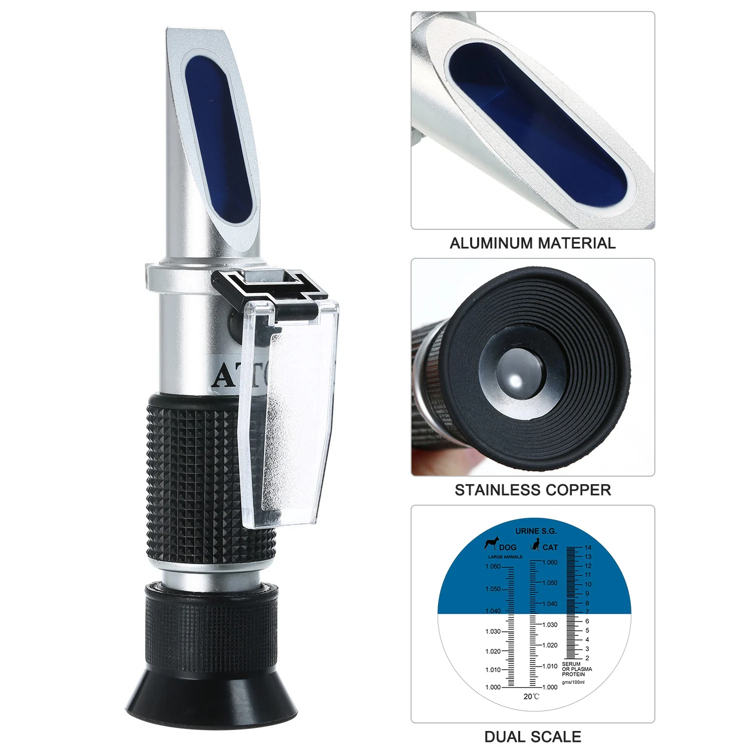 Pet Dog&ampCat Refractometer Handheld Urine SG 1.000~1.050 Clinical with ATC Serum or Plasma Protein Tester 0-12g | Инструменты