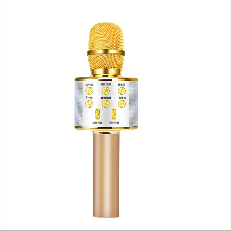 English gold IMice WS858 профессиональный Bluetooth беспроводной микрофон динамик ручной караоке микрофон музыкальный плеер для вокала, с рекордером KTV Mic - Цвет: English gold