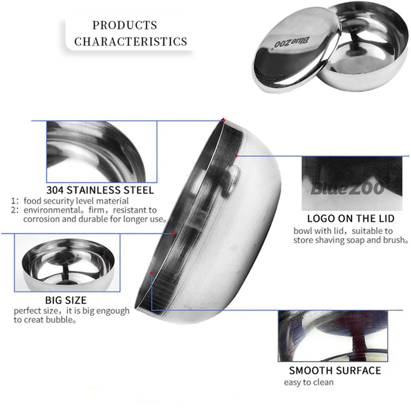 Stainless Steel Shaving Soap Bowl Double Edge Razor Brush Stand For Classic Safety It Shaving Cream Bowl 10.8*4.9CM