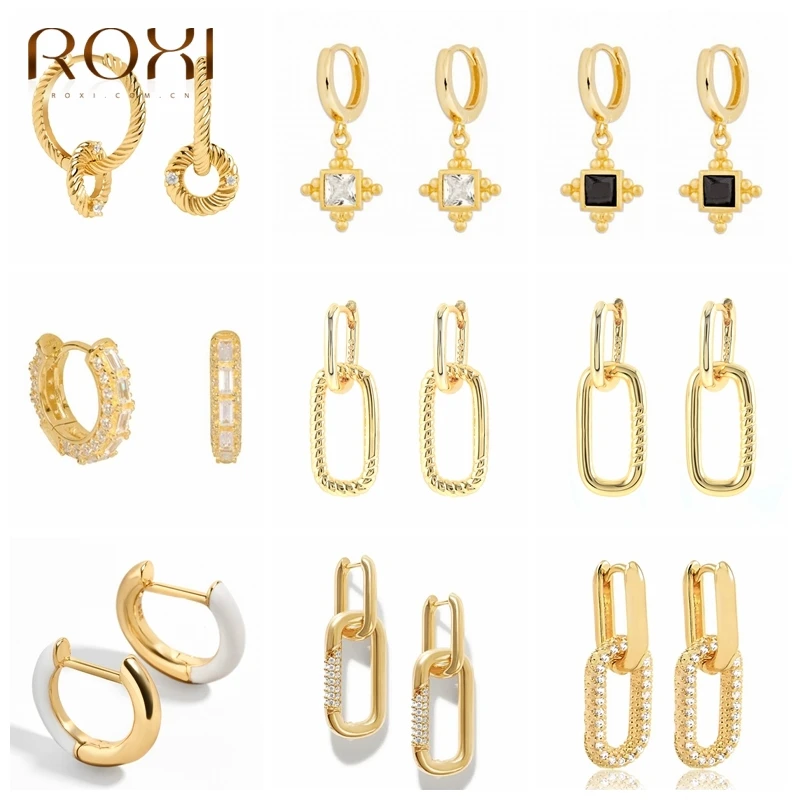 ROXI Copper Crystal Hoop Earrings for Women Fashion Jewelry Earring Round Paper Clip Enamel Circle Huggie Earrings Pendientes images - 6