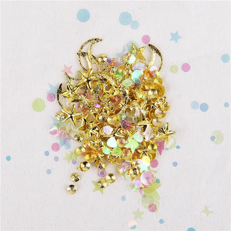 1 коробка Блестящий золотистый Серебристый Луна Звезда полоса искусство для