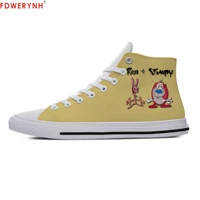 mens casual shoes board help canvas ren and stimpy custom images or logo lace up fashion flat shoes