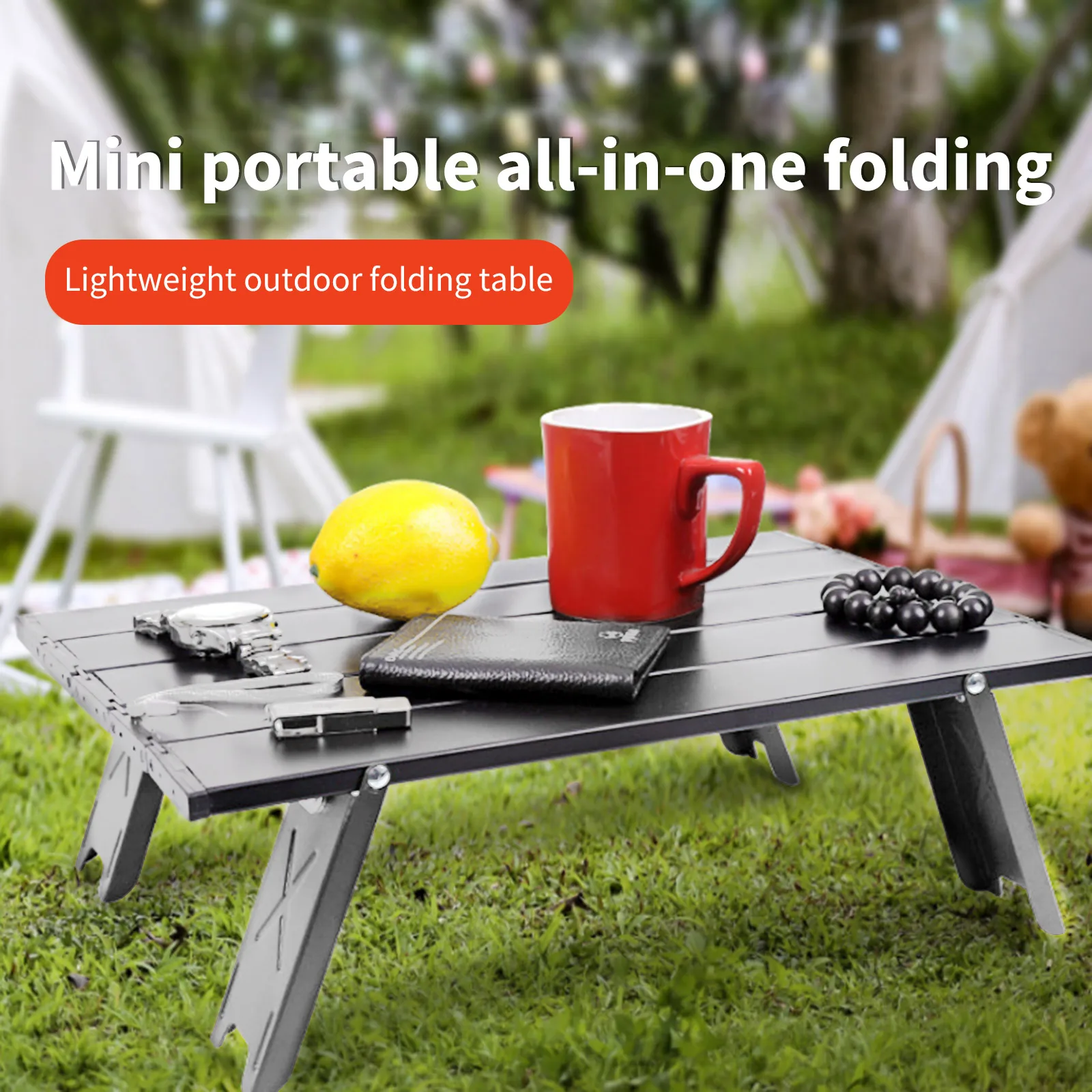 

Folding Camping Table Portable Ultralight Coffee or Side Table, Easy to Clean Aluminum Top-Ideal Desk for Outdoors Camping