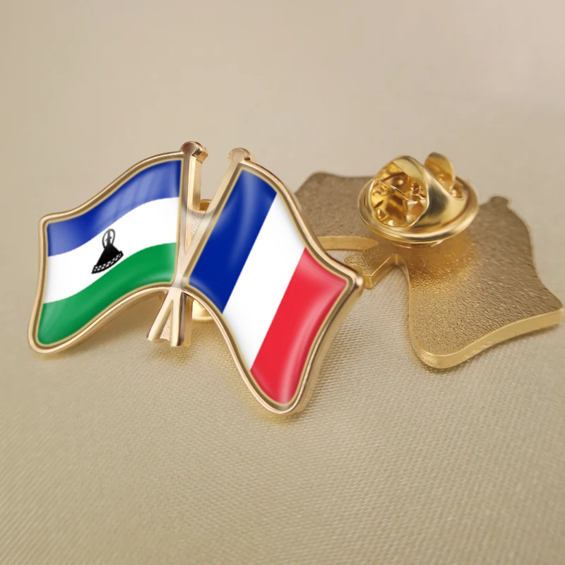 

Lesotho and France Crossed Double Friendship Flags Lapel Pins Brooch Badges