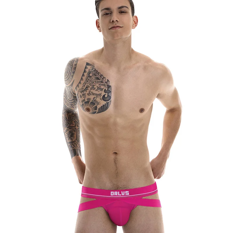 

Men's Low Waist Sexy Thong Jockstraps Double Belt Hip-Lift Gay Underwear Cuecas Low Waist Nightclub Hollow Cotton T Pants Briefs
