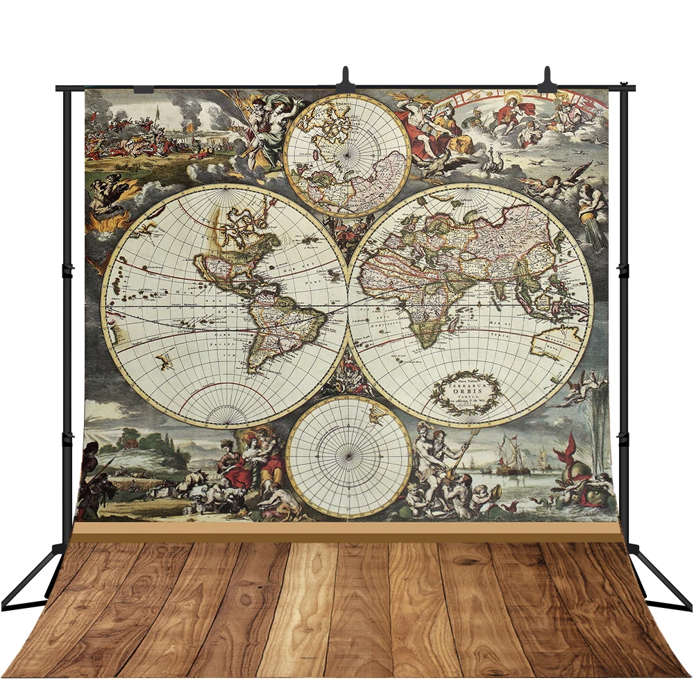 Фоны для фотосъемки Lyavshi винтажная карта мира картина деревянный пол