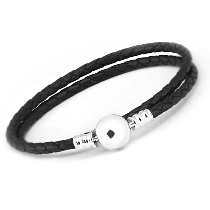 

GPY Bracelet Double Black Leather Bracelets Women Pulseira Hombre Feminina Masculina Pulseras Silver 925 Sterling jewelry