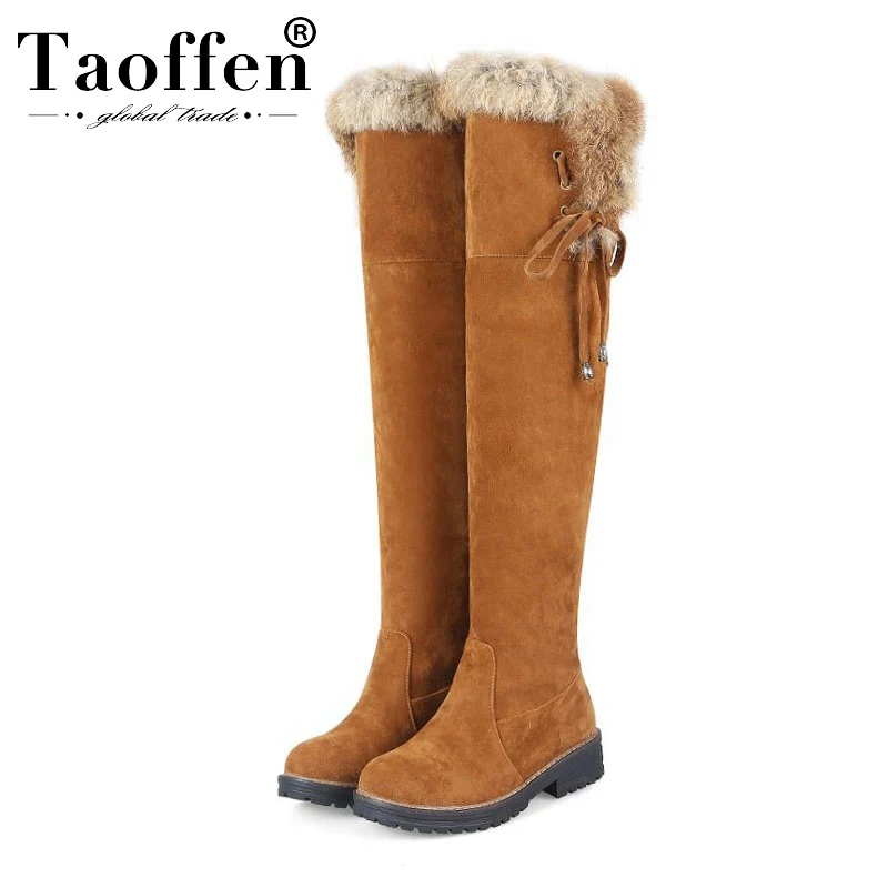Женские теплые сапоги на плоской подошве Taoffen зимние ботфорты меху с