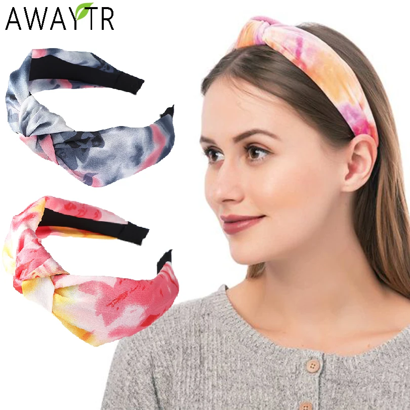 

AWAYTR New Soft Top Knotted Headband Print Women Hairbands Turban Wide Bezel Hair Hoop Bands Girls Hair Accessories Headdress
