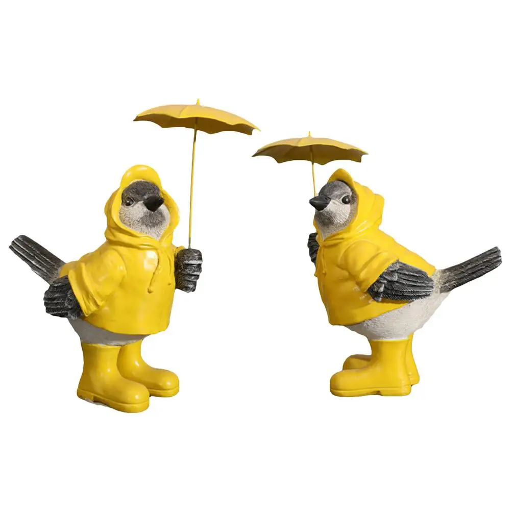 Скульптура в виде зонта и птицы милые декоративные украшения из желтой смолы для
