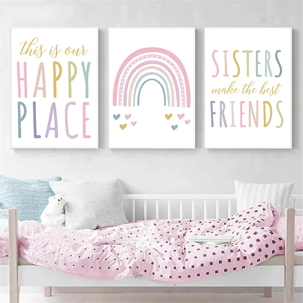 

Rainbow Wall Art Poster Quotes Painting Sisters Canvas Print Friends Art Posters Nursery Wall Pictures For Girls Baby Room Decor