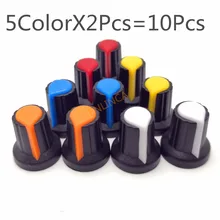Diámetro del orificio del eje de 6mm, potenciómetro moleteado roscado de plástico, tapas de orificio del eje AG2, amarillo, naranja y azul, 5 colores, 2 unidades, 10 unidades