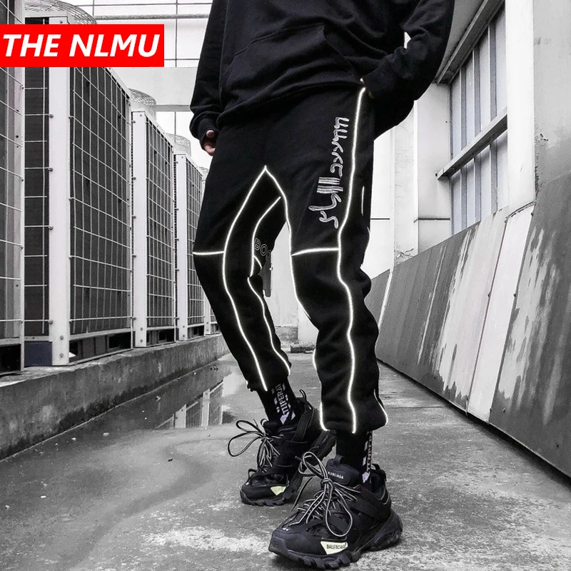 Мужские брюки карго в стиле хип хоп со светоотражающими полосками для бега