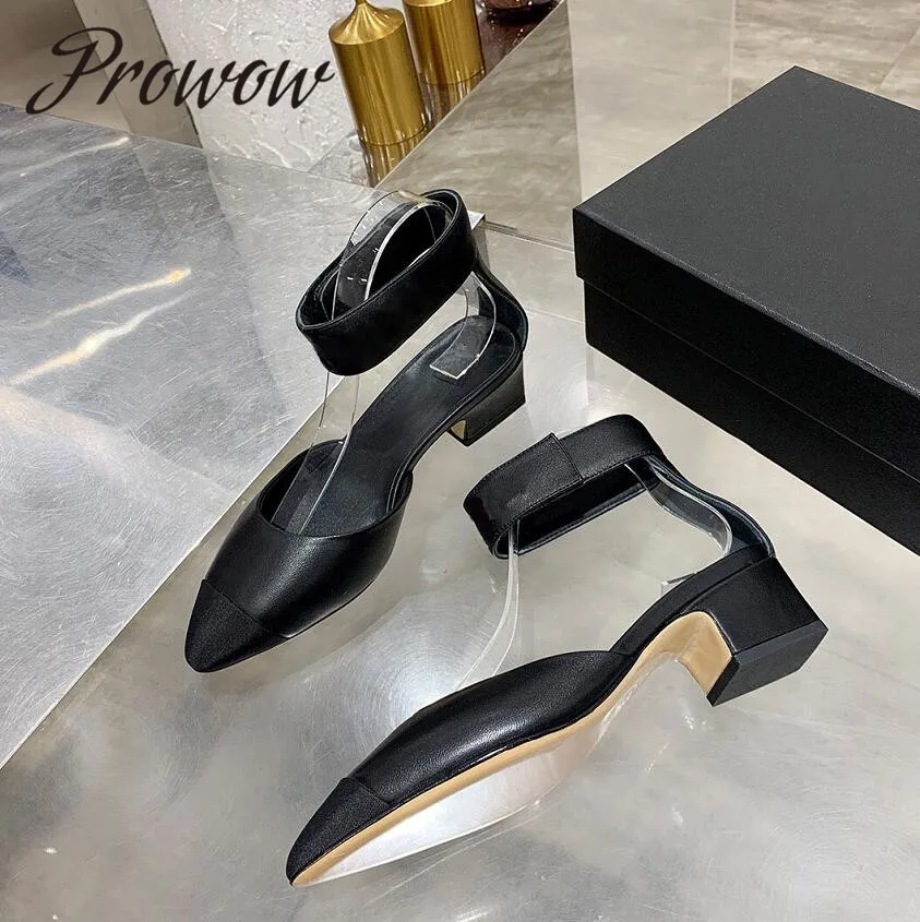 

Prowow New Summer Gold Beige Genuine Leather Sexy Pointed Toe Pumps Low Heel Shoes Women Luxury Brand Party