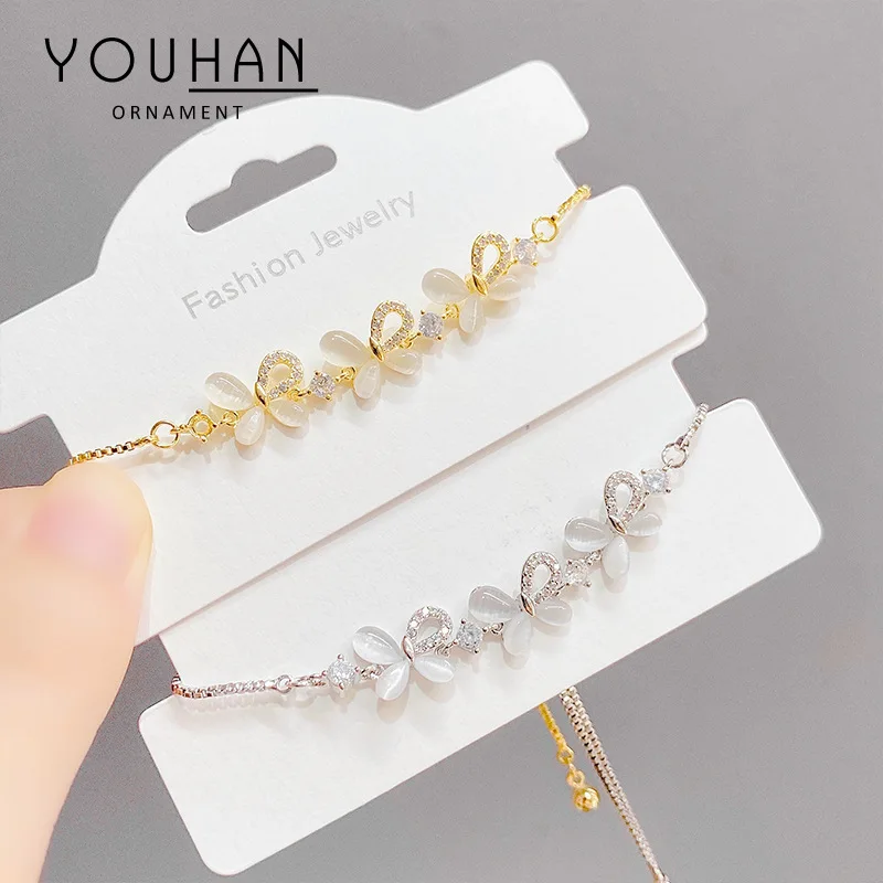 

Fashionable Opal Bow Bracelet For Women Micro Zircon Adjustable Dainty Copper Chain Bracelets Trend Student Bestie Jewelry Gift