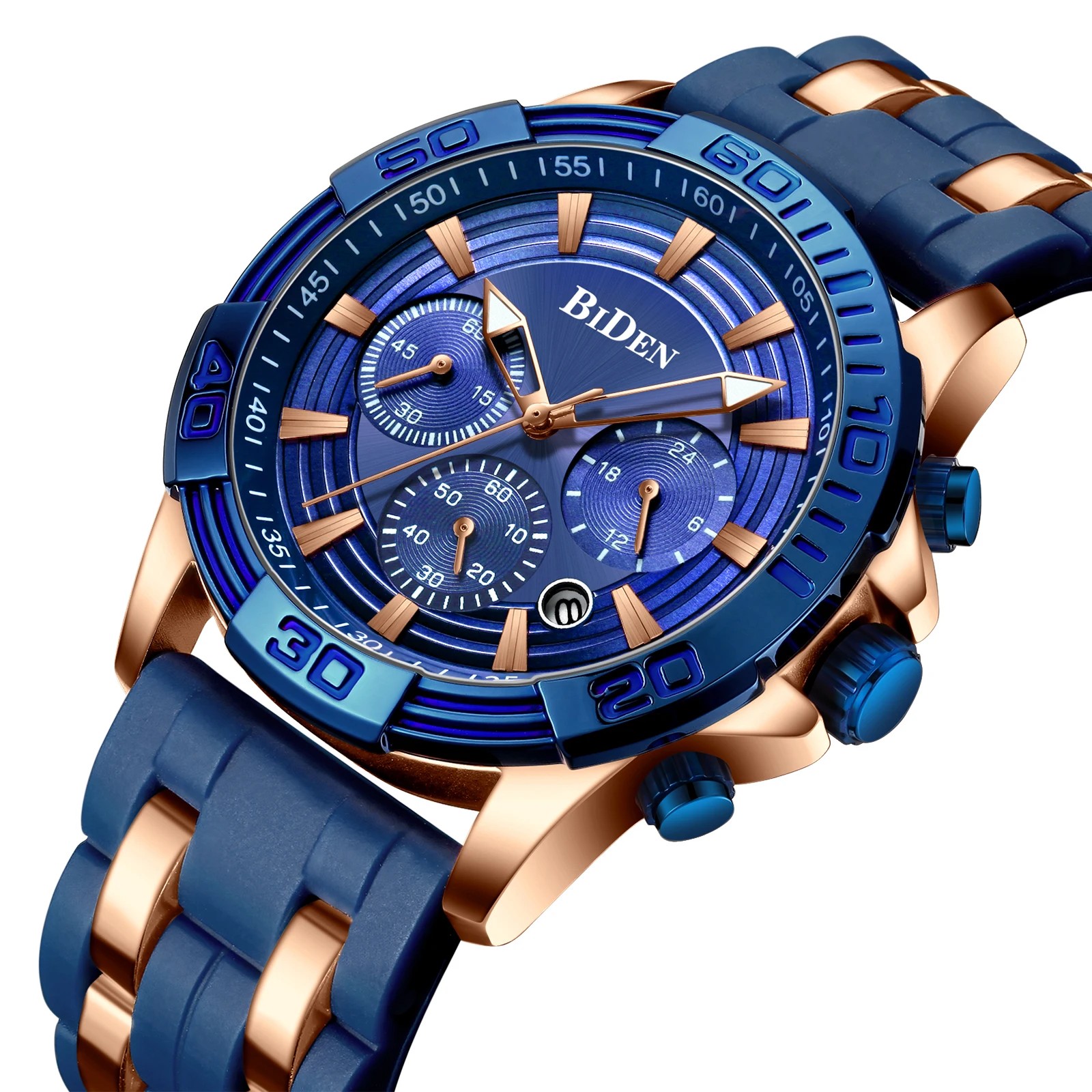 

BIDEN Casual Male Watch Top Brand 2019 New Arrival Mens Watches Blue Silicone Waterproof Stylish High Quality Relogio Masculino