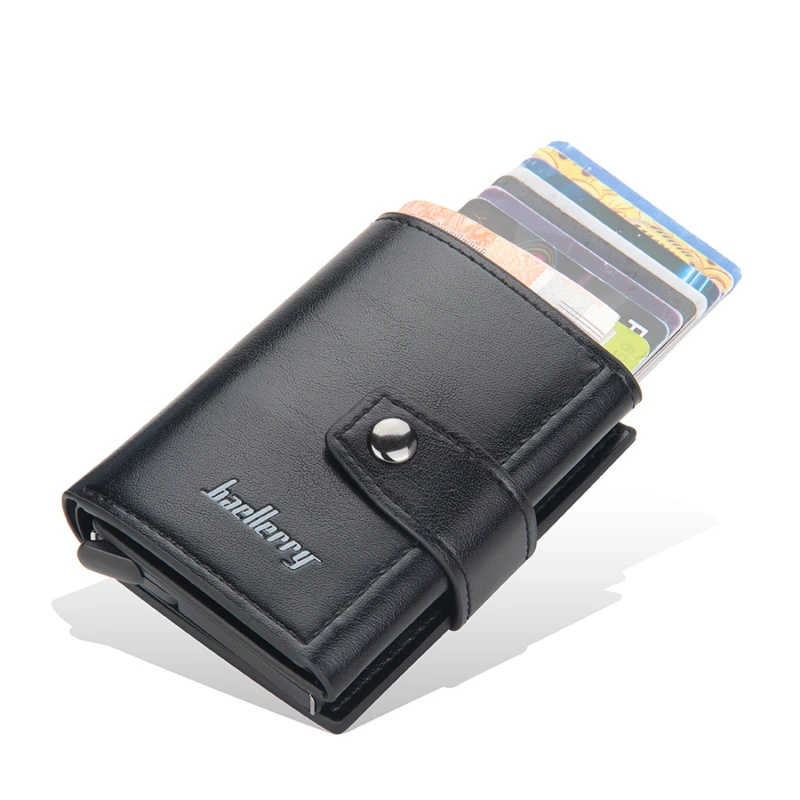 

2022 New Business ID Credit Card Holder Men and Women Metal RFID Vintage Aluminium Box PU Leather Card Wallet Note Carbon