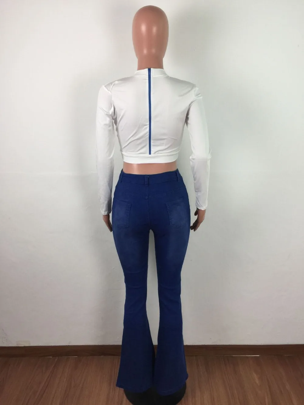 Синие джинсы с вышивкой Женские винтажные длинные расклешенные брюки высокой