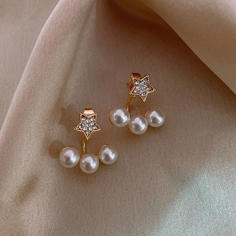 

ZN Simple and Small Three Pearl Pendant Earrings For Woman Fashion Ladies Jewelry New Wedding Party Girls Golden Star Earrings