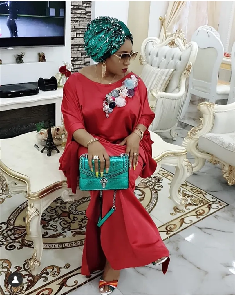 Винтажное Макси платье размера плюс Африканский сатин рукав летучая мышь