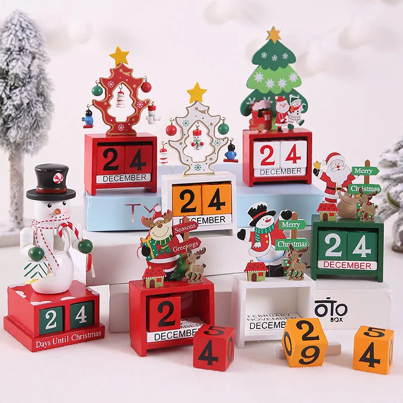 

Календарь с надписью "Merry Christmas", подарок на Рождество, детский олень, Дед Мороз, обратный отсчет, рождественские украшения, деревянный календ...