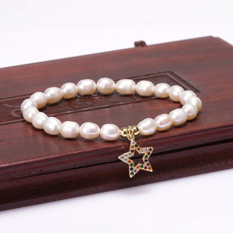 

5pcs Copper Micro-inlaid Zircon Hand Protection Star Multi-style Accessories Connector Charms Freshwater Pearl Unisex Bracelet