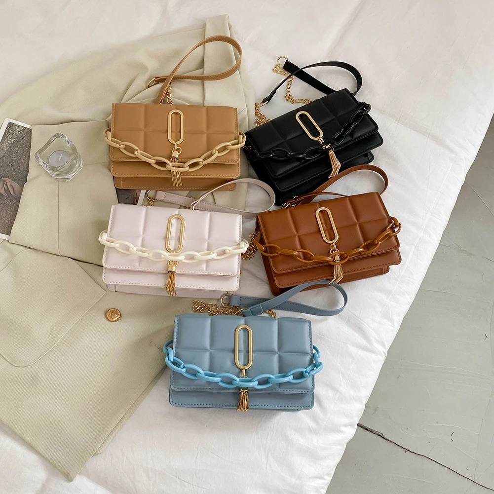 

Женская модная сумка через плечо с тиснением в клетку, женские повседневные однотонные сумки через плечо из искусственной кожи, маленький к...