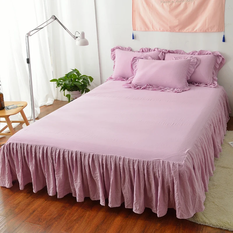 Washed Cotton Bed Skirt ( Without Pillowcase ) Fitted Sheet Comfortable Bedsheet King Queen Size Bedspread Mattress Cover | Дом и сад
