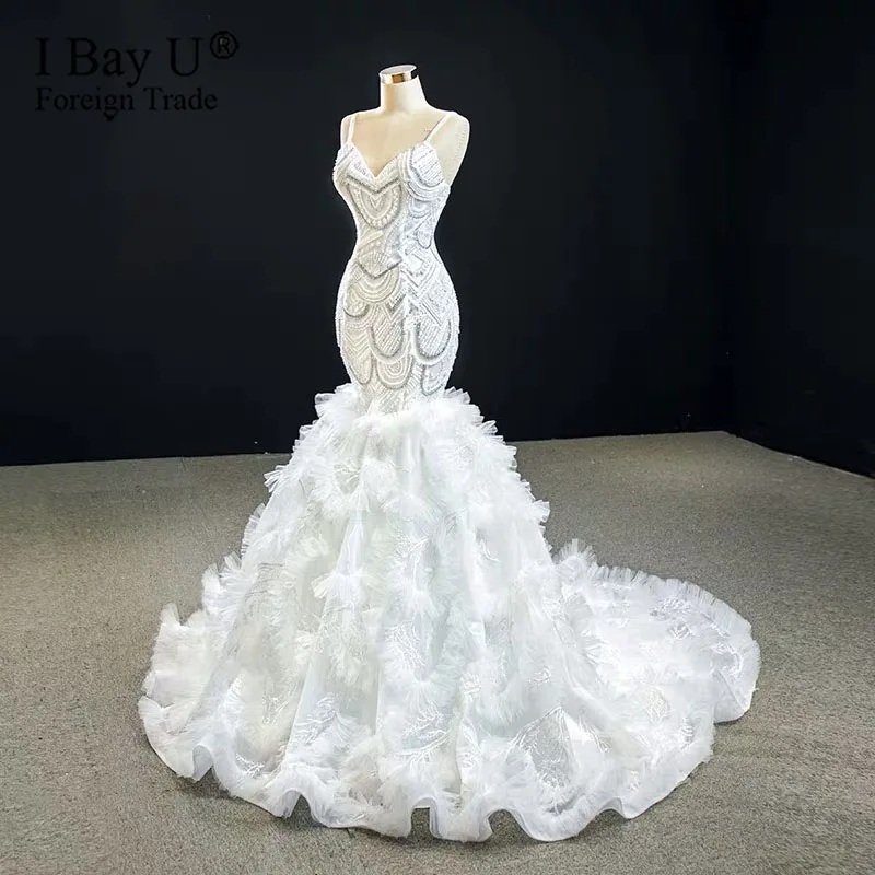 Размера плюс платье-русалка украшенное бусинами свадебное платье 2020 сексуальный