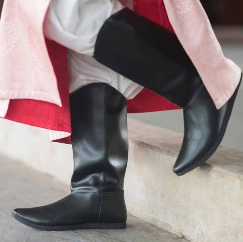 Ботинки Hanfu для женщин и мужчин черные кожаные длинные ботинки большого размера d