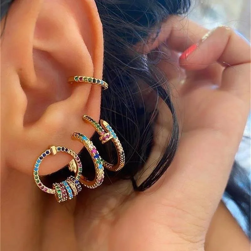 

2021New Fashion Hoop Earrings set For Women Iuxurious Multiple Colour Diamond Hoop Earrings Hot Eelling earring Gift Jewelry