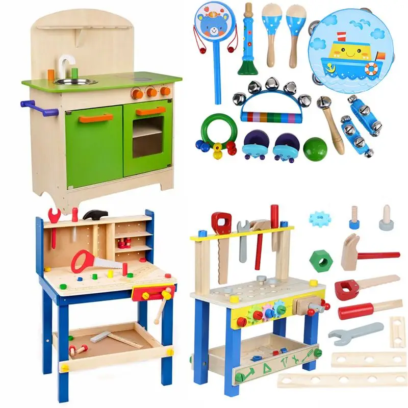 1pc Kids Educational Tool Kid's Wooden Bench Toy Pretend Play Creative Building Set Height Adjustable Workshop for Toddlers | Игрушки и