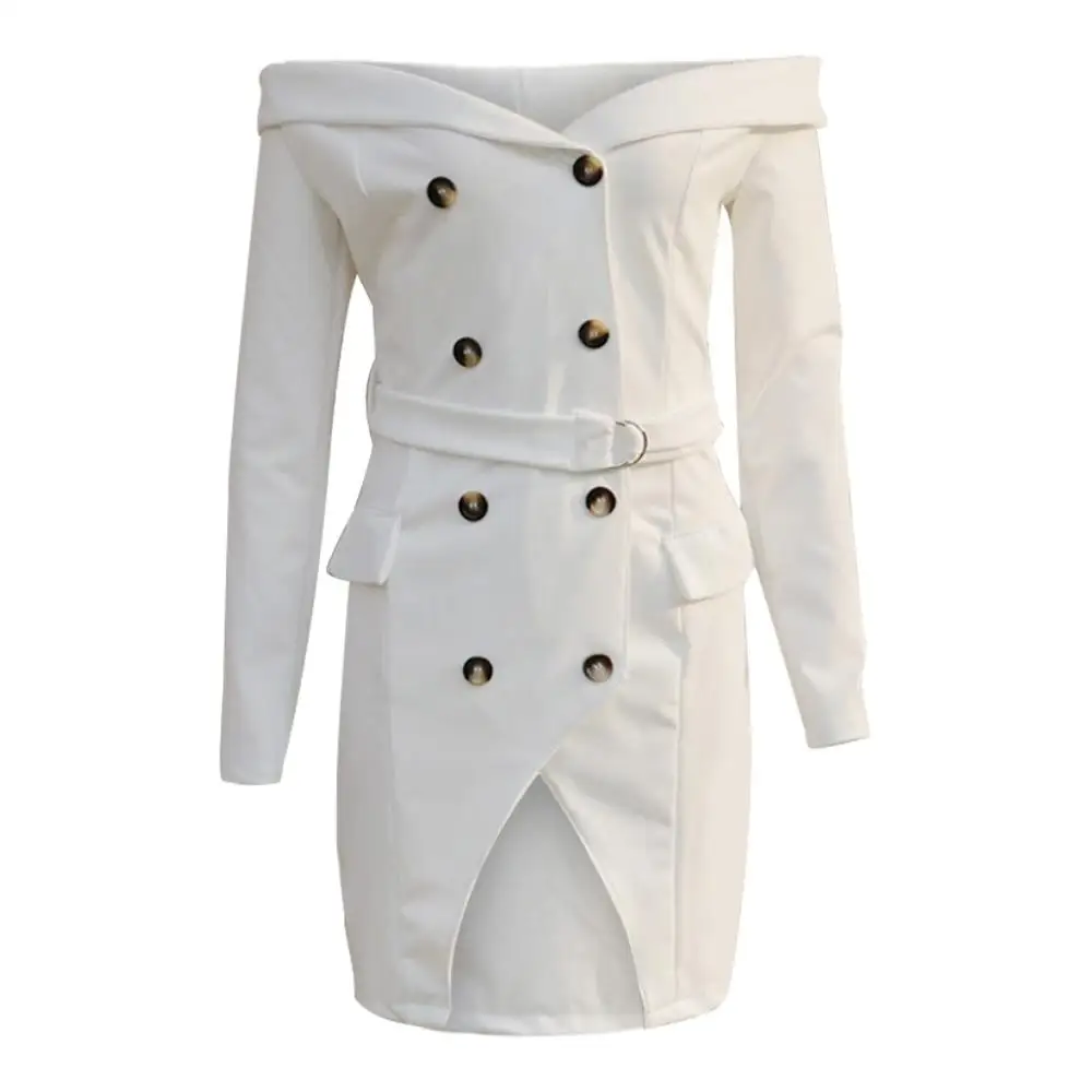 Женское облегающее платье-Блейзер белое однотонное платье мини с длинными