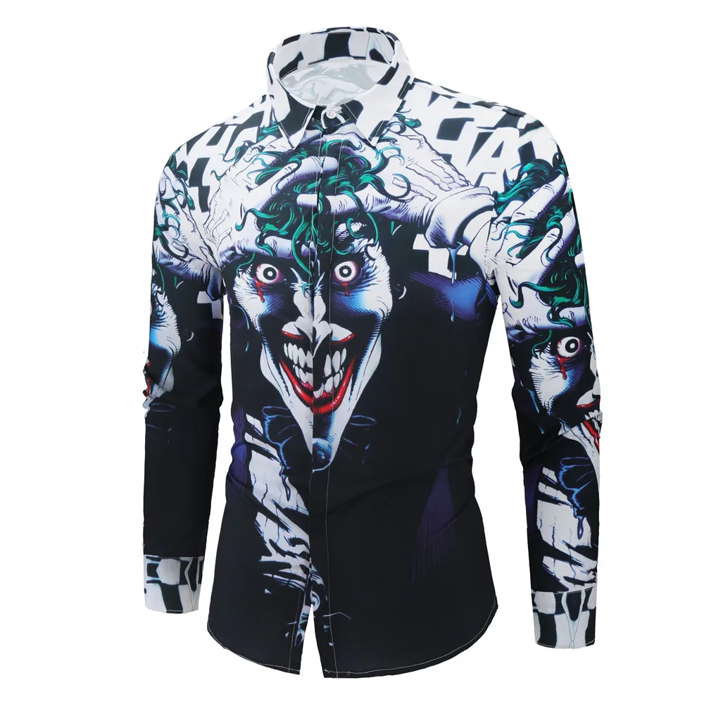 Мужская модная рубашка с принтом клоуна длинным рукавом Повседневная |