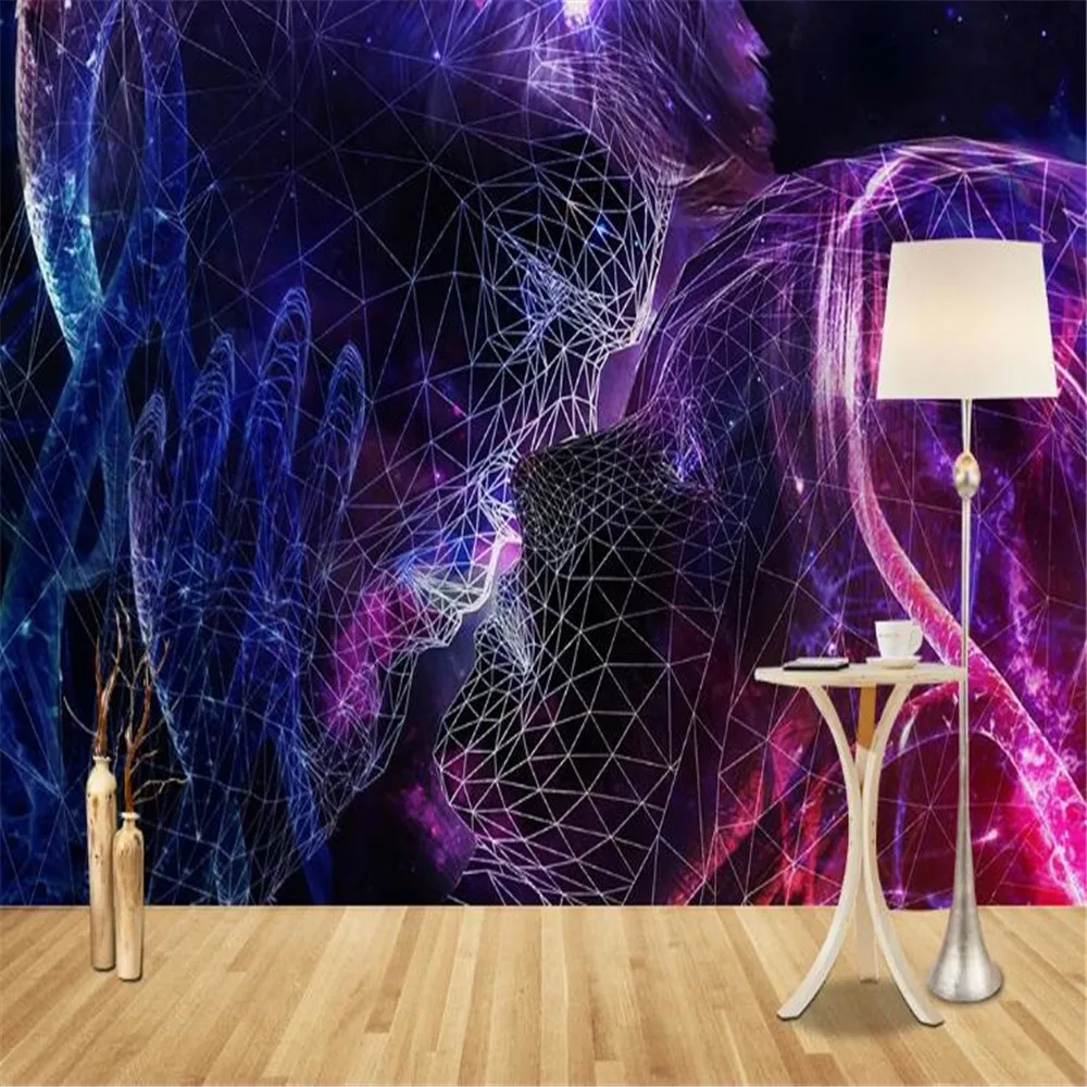 Milofi European modern minimalist curve couple kissing starry background wall paper mural | Строительство и ремонт